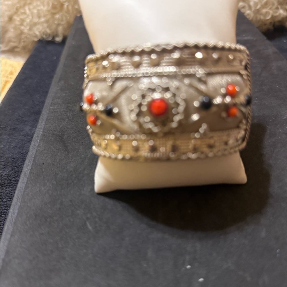 Silver and Red Hinge Cuff Bracelet
